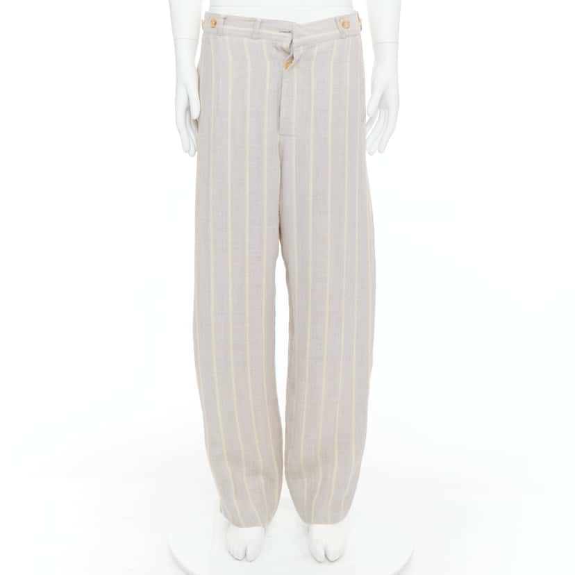 Yohji Yamamoto Striped Wide Pants Beige Cotton Fair condition - Front View