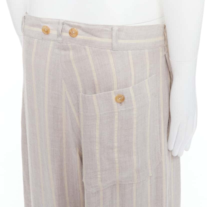 Yohji Yamamoto Striped Wide Pants Beige Cotton Fair condition - Back View
