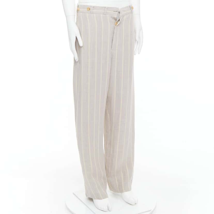Yohji Yamamoto Striped Wide Pants Beige Cotton Fair condition - Inside View