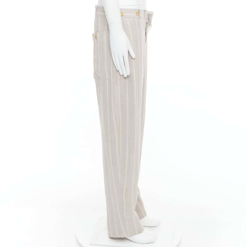Yohji Yamamoto Striped Wide Pants Beige Cotton Fair condition - Model View