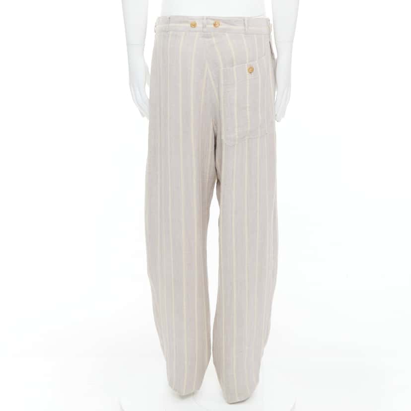 Yohji Yamamoto Striped Wide Pants Beige Cotton Fair condition - Box View