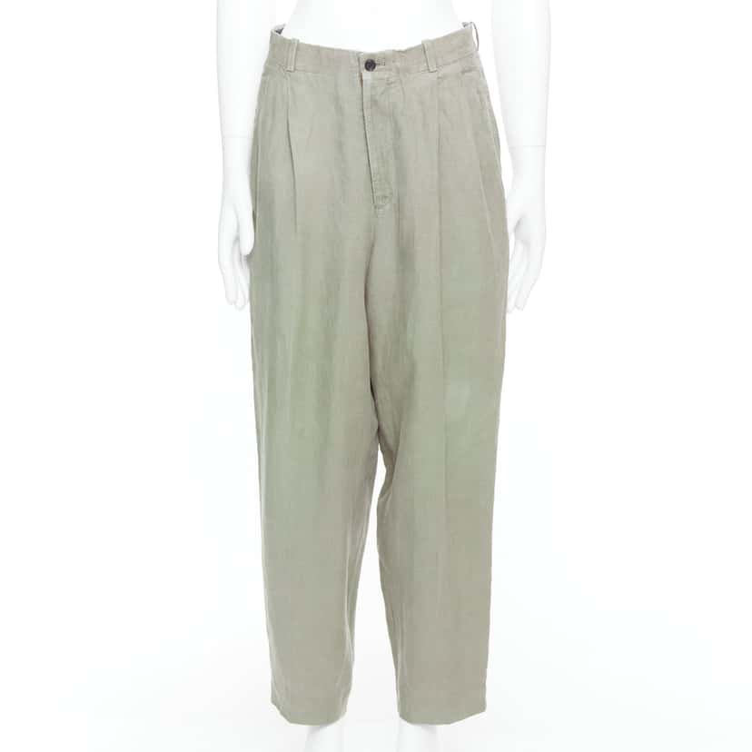 Yohji Yamamoto Linen Pleated Pants Green Linen Fair condition - Front View