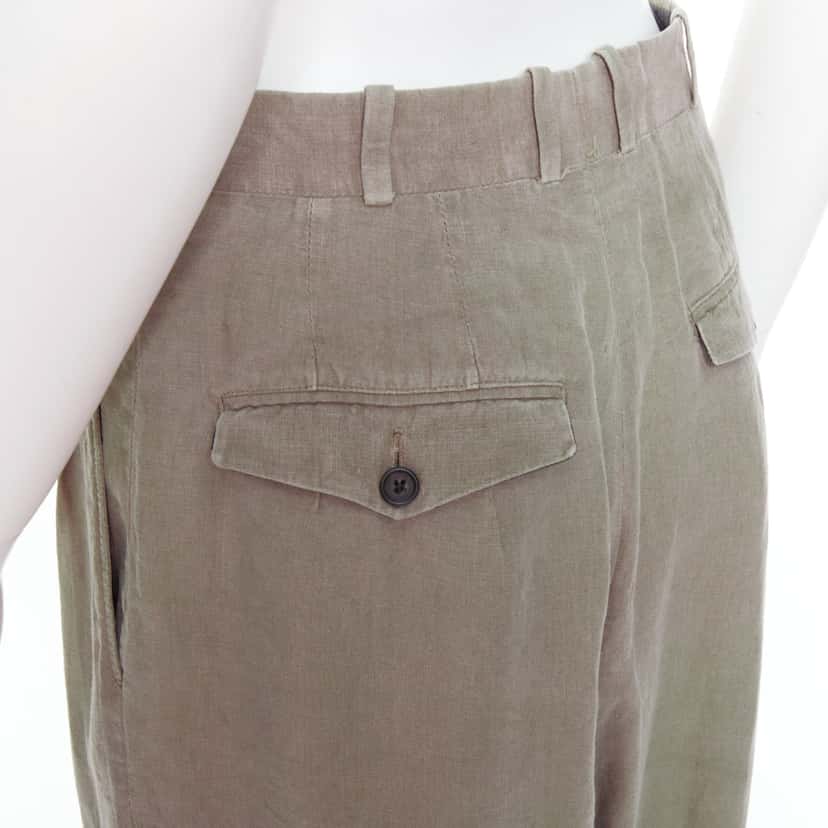 Yohji Yamamoto Linen Pleated Pants Green Linen Fair condition - Back View