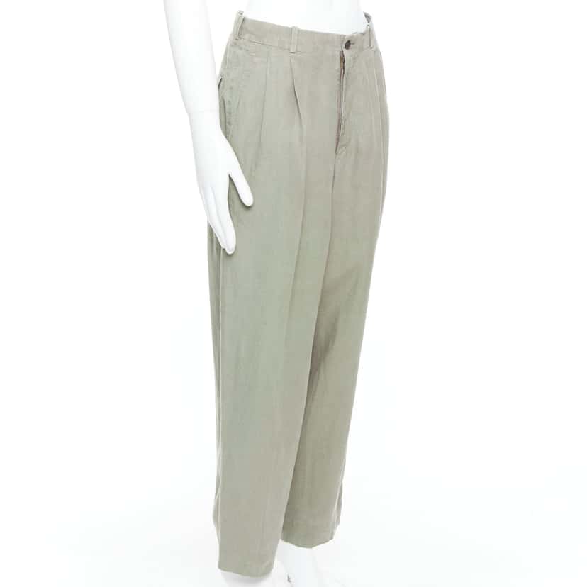 Yohji Yamamoto Linen Pleated Pants Green Linen Fair condition - Inside View