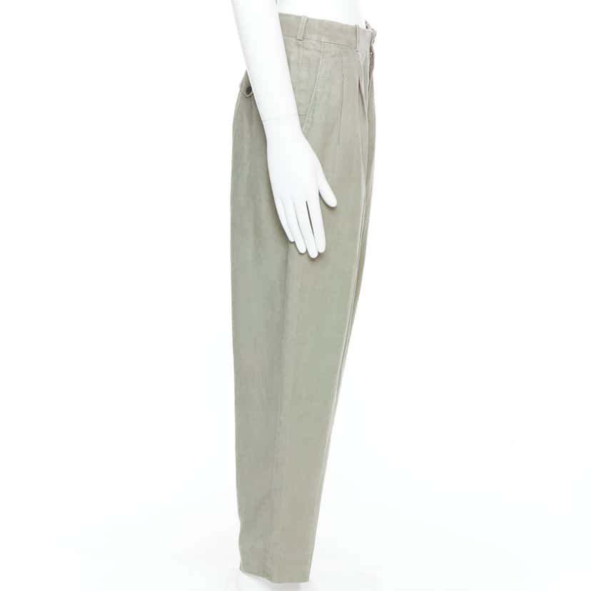 Yohji Yamamoto Linen Pleated Pants Green Linen Fair condition - Model View