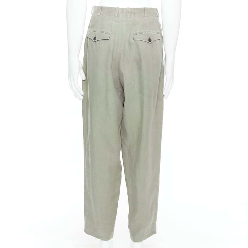 Yohji Yamamoto Linen Pleated Pants Green Linen Fair condition - Box View