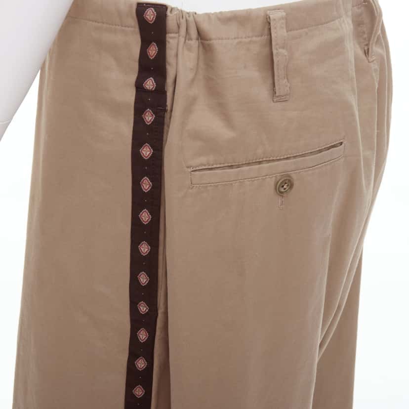 Yohji Yamamoto Ethnic Trim Pants Beige Cotton Fair condition - Back View