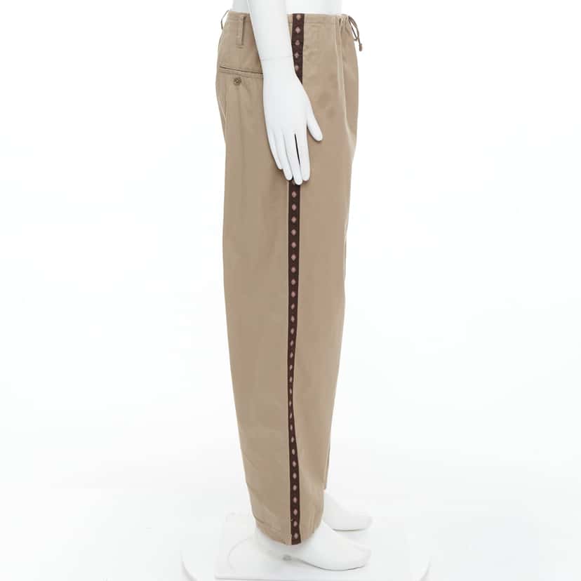 Yohji Yamamoto Ethnic Trim Pants Beige Cotton Fair condition - Model View