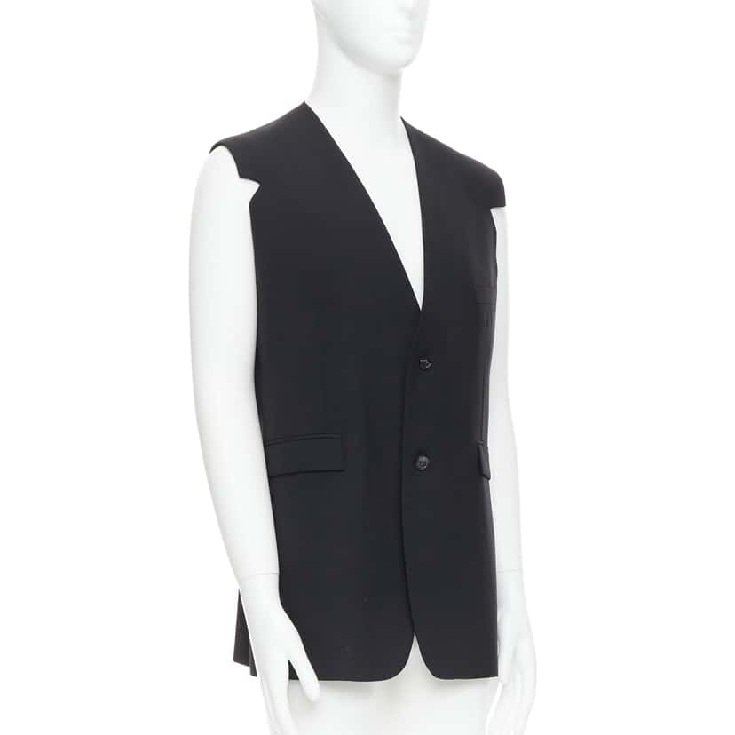 Raf Simons V Cut Armhole Waistcoat Black Wool Fair condition - Inside View