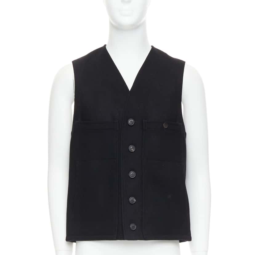 Lemaire Cotton Waistcoat Vest Black Wool Very good condition - Front View