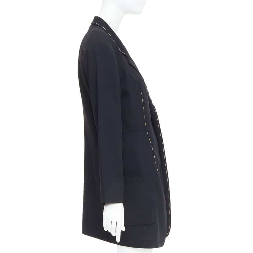 Yohji Yamamoto Black Long Blazer Coat Black Wool Very good condition - Model View