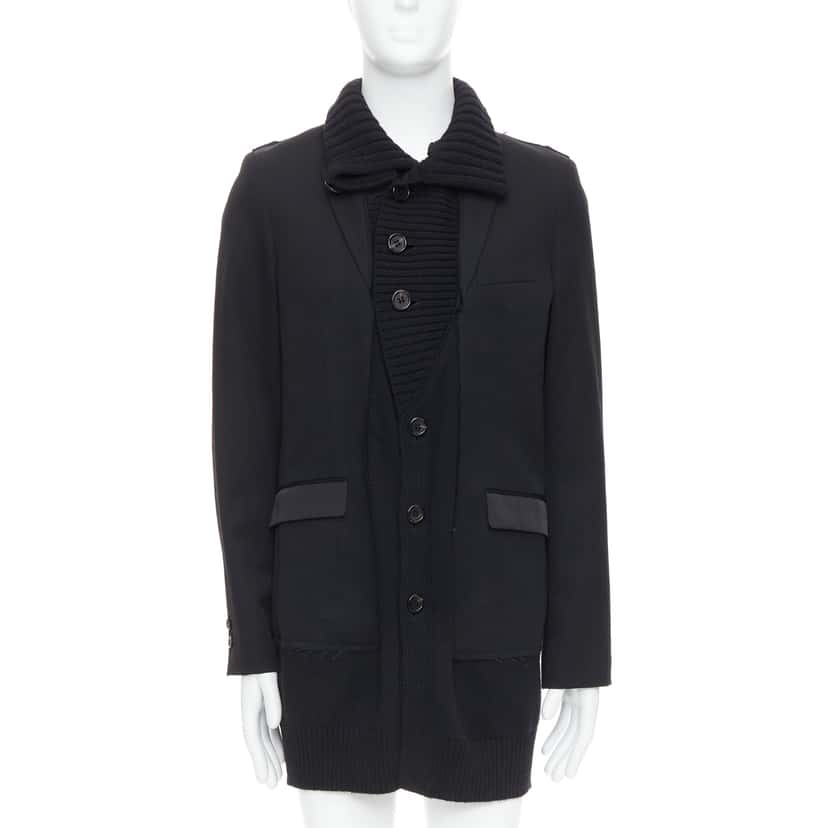Undercover Black Rib Trim Coat Black Wool Very good condition - Front View