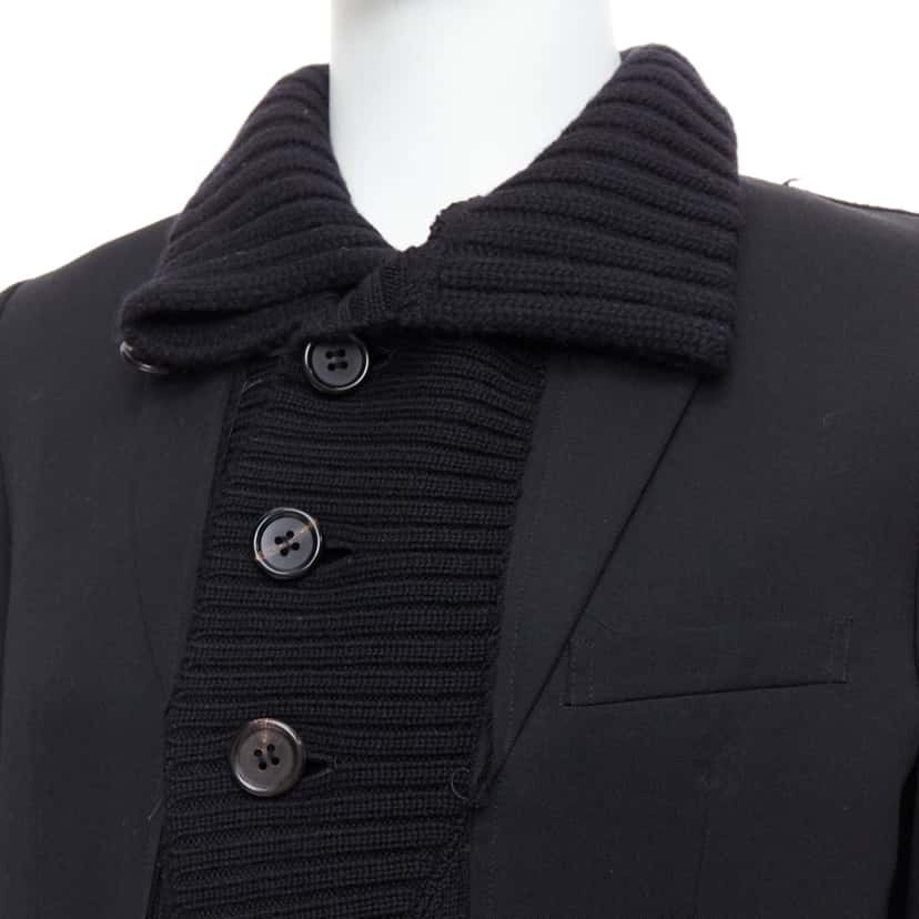 Undercover Black Rib Trim Coat Black Wool Very good condition - Back View