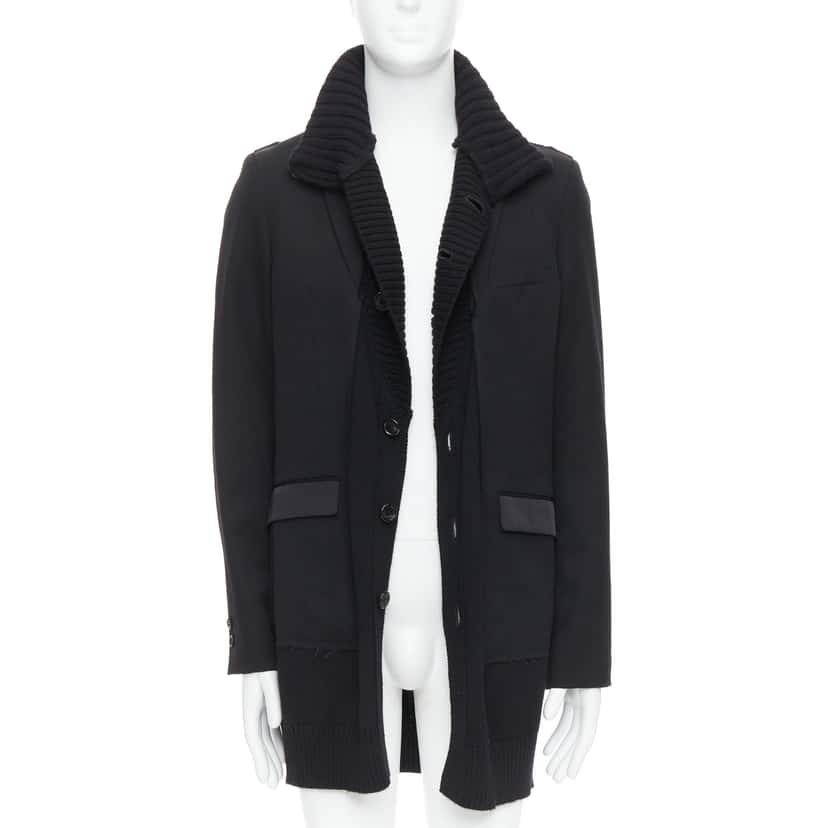 Undercover Black Rib Trim Coat Black Wool Very good condition - Inside View