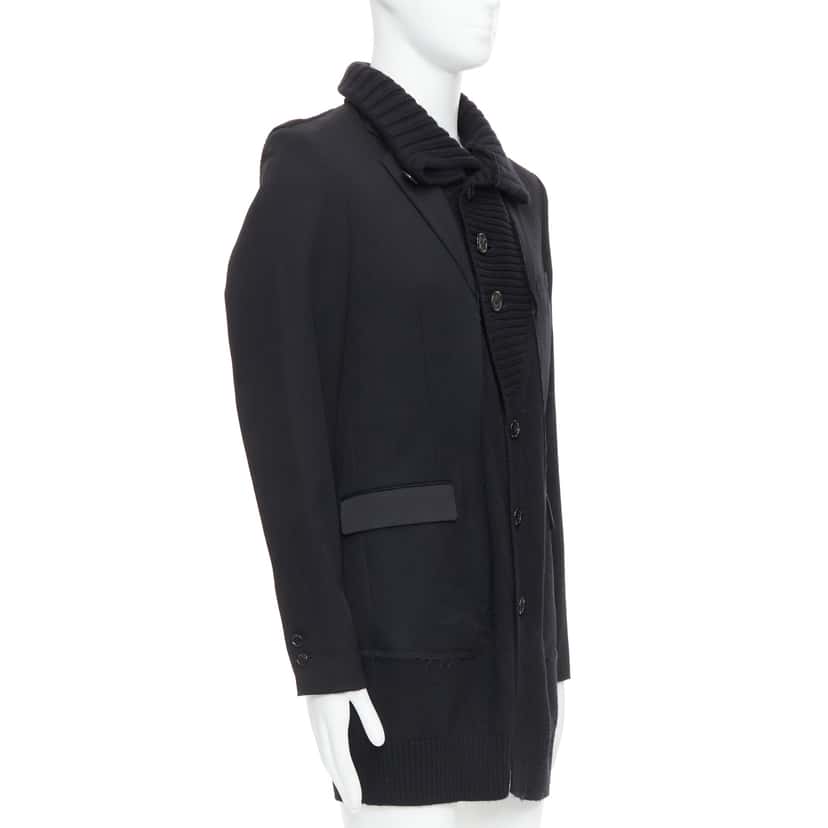 Undercover Black Rib Trim Coat Black Wool Very good condition - Model View
