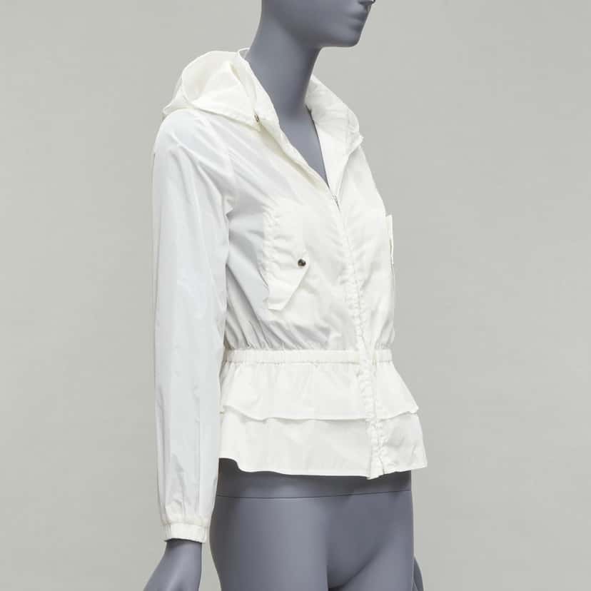 Gucci Ivory Peplum Hooded Jacket Ecru Polyamide Never worn, with tag - Model View