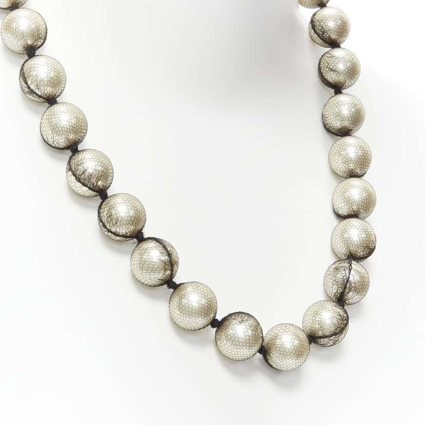 Lanvin Ribbon Wrap Necklace Beige Pearl Never worn - Back View