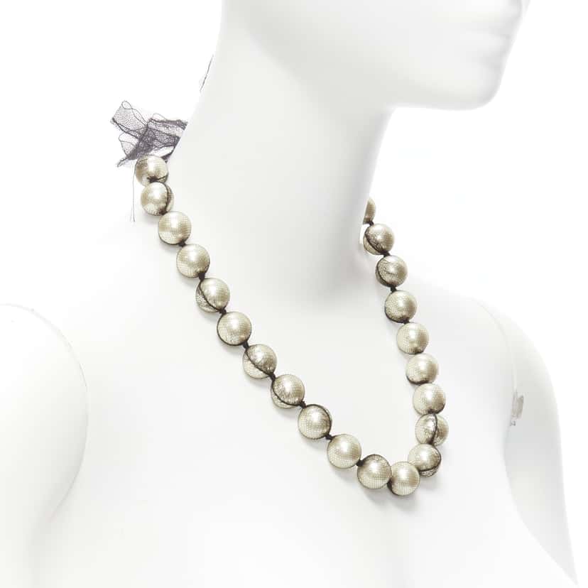 Lanvin Ribbon Wrap Necklace Beige Pearl Never worn - Inside View