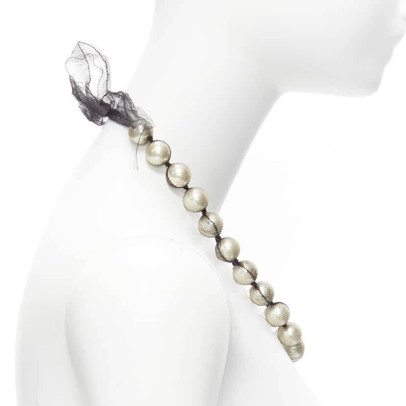 Lanvin Ribbon Wrap Necklace Beige Pearl Never worn - Model View