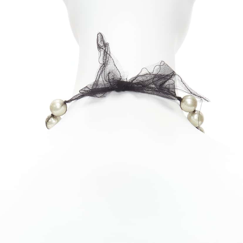 Lanvin Ribbon Wrap Necklace Beige Pearl Never worn - Box View
