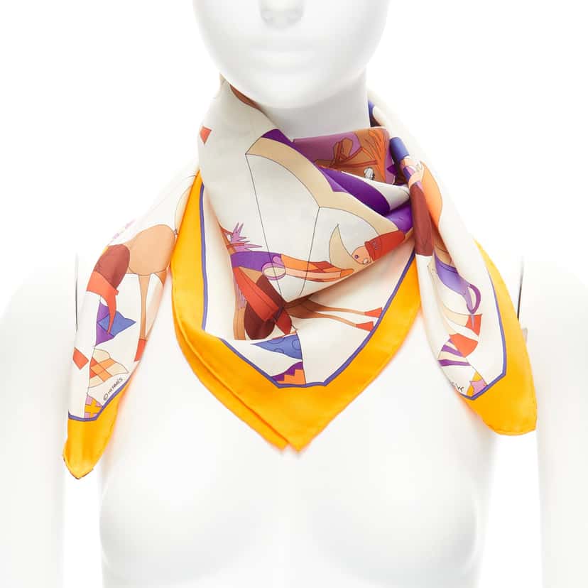 Hermès Amour Cheval Scarf MultiColor Silk Never worn - Front View