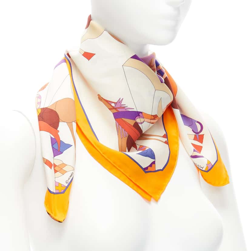 Hermès Amour Cheval Scarf MultiColor Silk Never worn - Inside View
