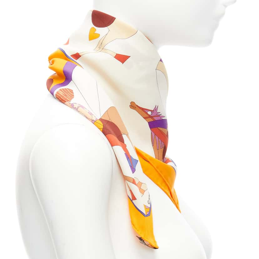 Hermès Amour Cheval Scarf MultiColor Silk Never worn - Model View