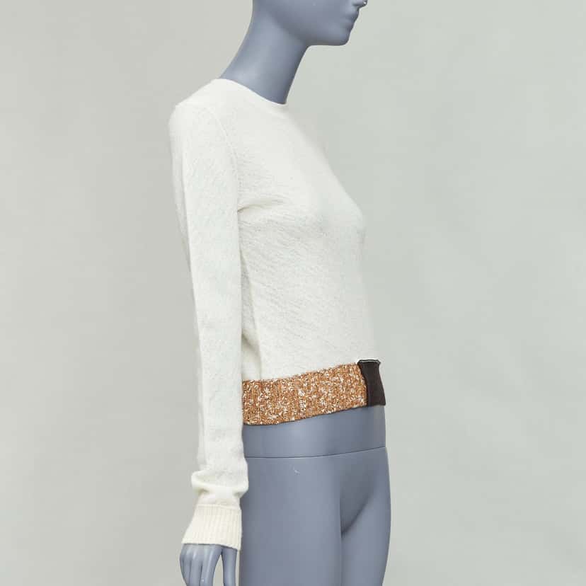 Celine Colorblock Hem Sweater Ecru Wool Never worn - Inside View