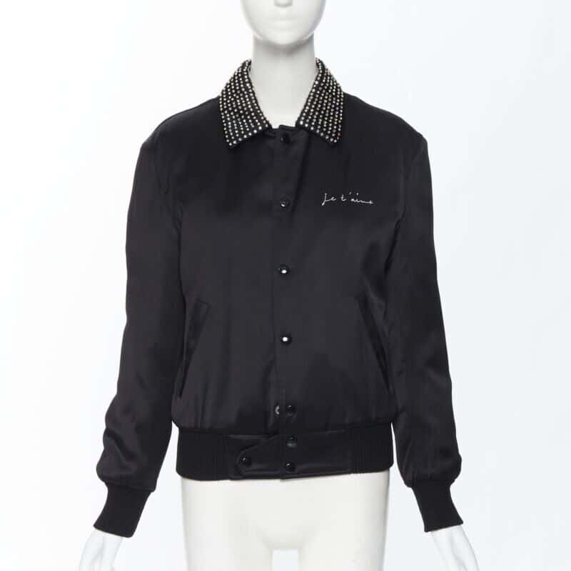 Saint Laurent Satin Crystal Bomber Black Viscose Never worn, with tag - Front View