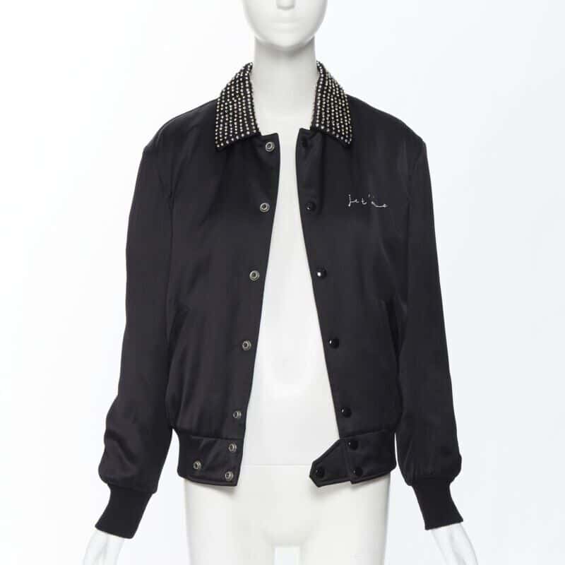 Saint Laurent Satin Crystal Bomber Black Viscose Never worn, with tag - Inside View