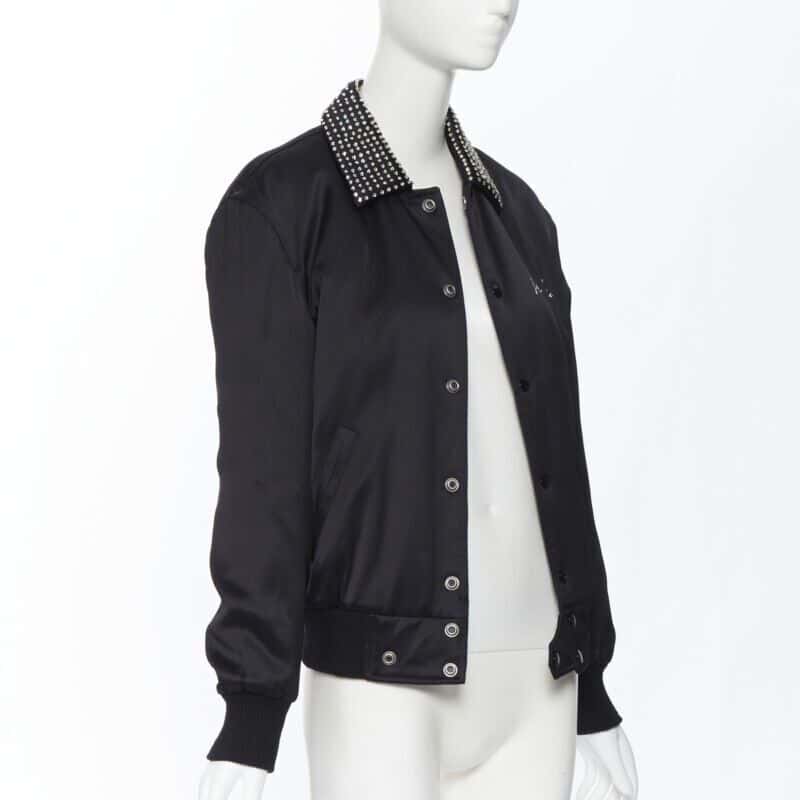 Saint Laurent Satin Crystal Bomber Black Viscose Never worn, with tag - Model View