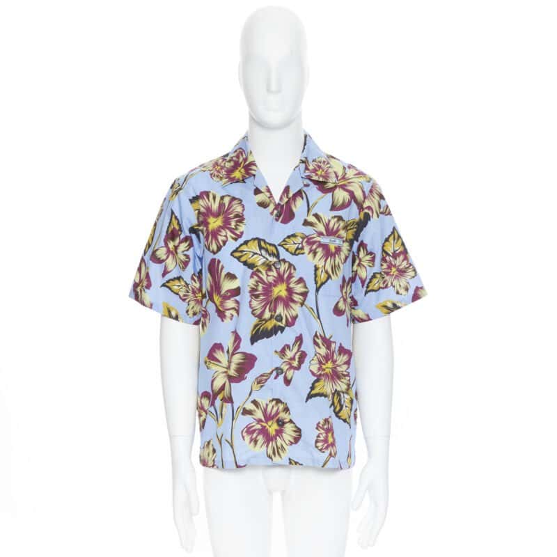 Prada Floral Camp Shirt Blue Cotton Never worn, with tag - Inside View