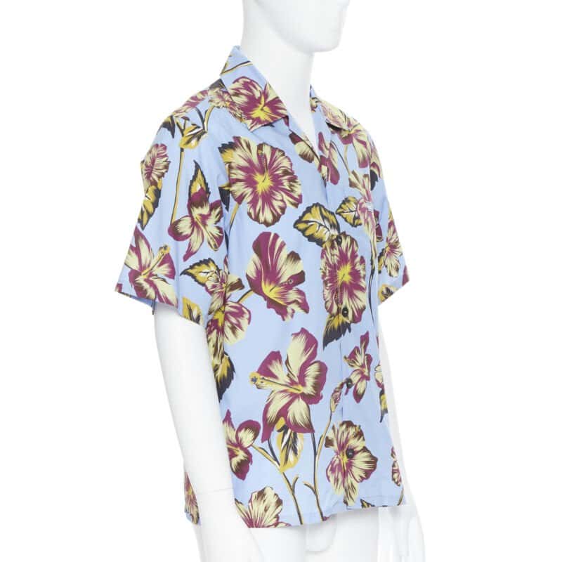 Prada Floral Camp Shirt Blue Cotton Never worn, with tag - Model View