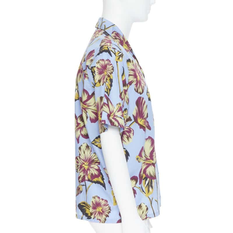 Prada Floral Camp Shirt Blue Cotton Never worn, with tag - Box View
