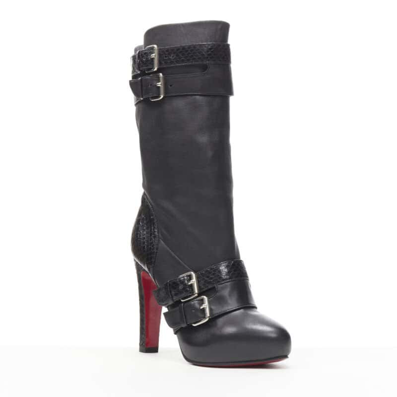 Christian Louboutin Chunky Rubber Ankle Boots Black Leather Good condition - Back View
