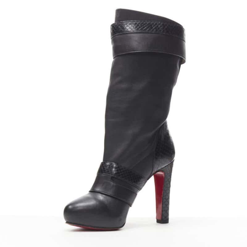 Christian Louboutin Chunky Rubber Ankle Boots Black Leather Good condition - Model View