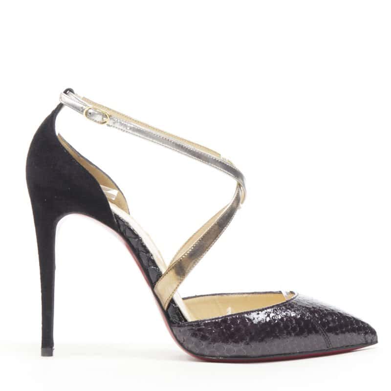 Christian Louboutin Metallic Cross Pumps Black Leather Very good condition - Front View