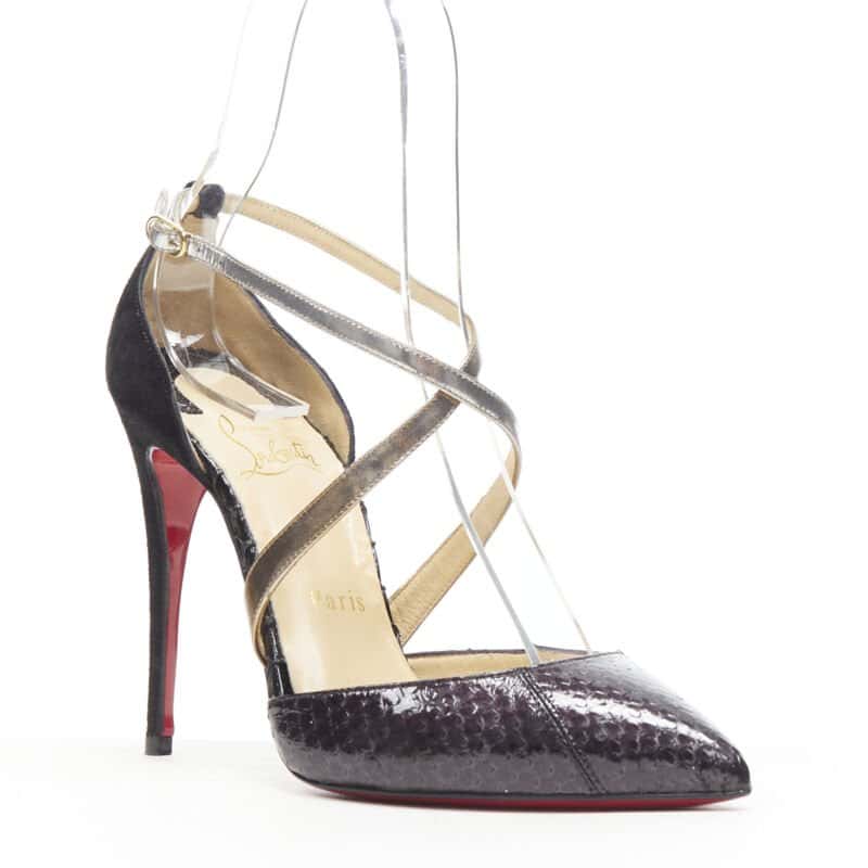 Christian Louboutin Metallic Cross Pumps Black Leather Very good condition - Back View