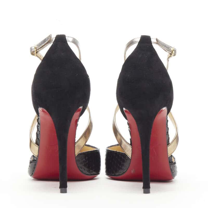 Christian Louboutin Metallic Cross Pumps Black Leather Very good condition - Box View