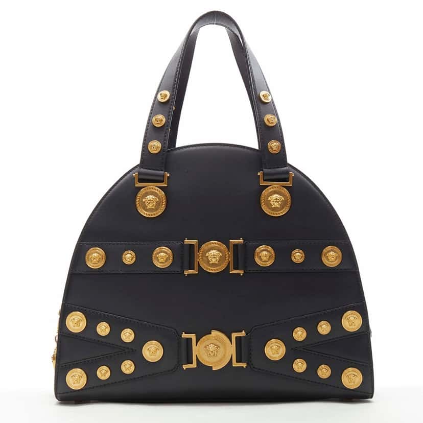 Versace Triloubi Gusset Bag Black Leather Never worn, with tag - Front View