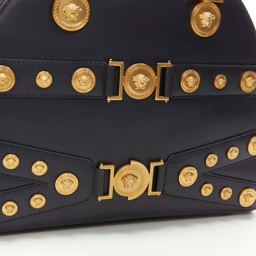 Versace Triloubi Gusset Bag Black Leather Never worn, with tag - Back View