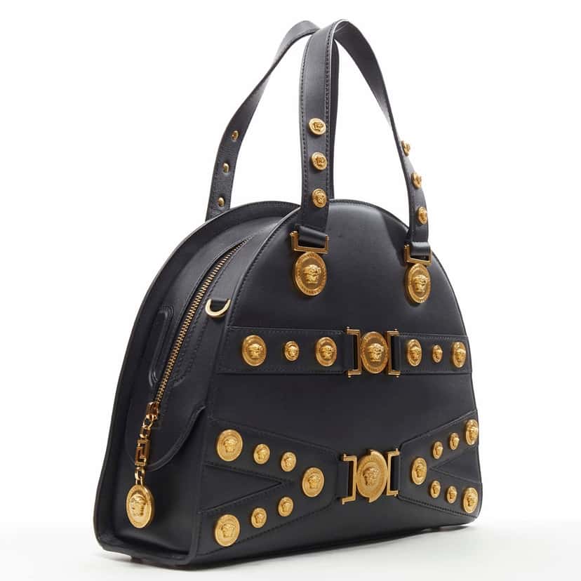 Versace Triloubi Gusset Bag Black Leather Never worn, with tag - Inside View