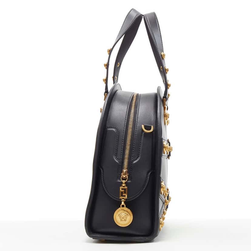 Versace Triloubi Gusset Bag Black Leather Never worn, with tag - Model View