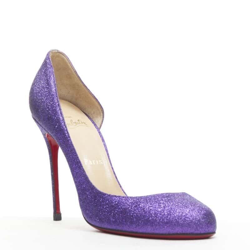 Christian Louboutin Glitter D'Orsay Pumps Purple Leather Very good condition - Back View
