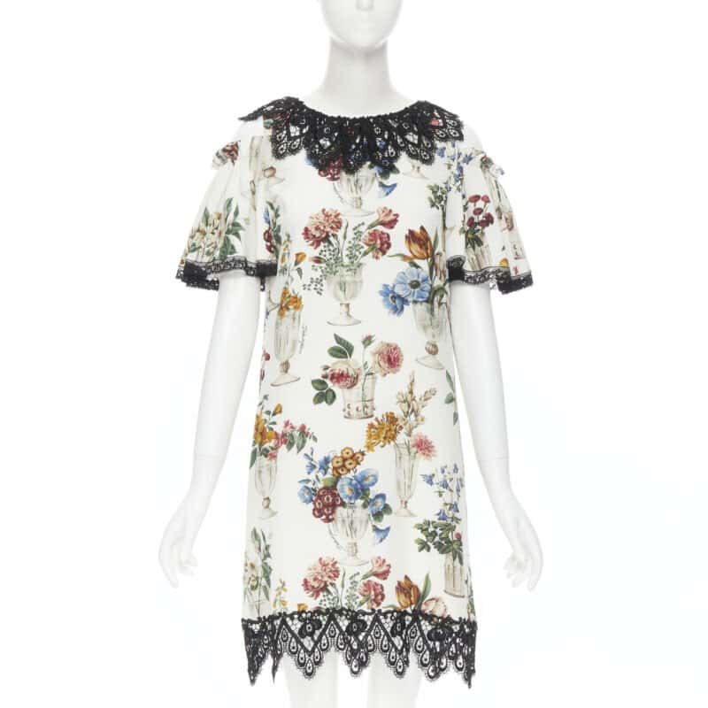 Dolce & Gabbana Vase Floral Dress Beige Silk Never worn, with tag - Front View
