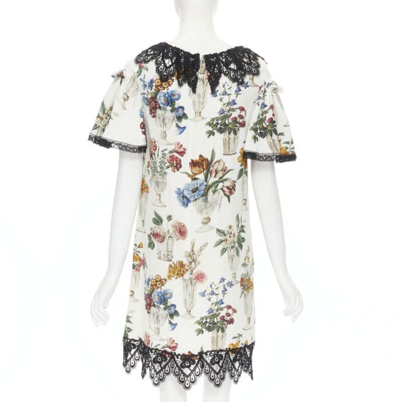 Dolce & Gabbana Vase Floral Dress Beige Silk Never worn, with tag - Model View