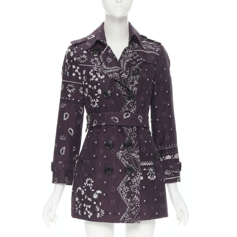 Burberry Purple Paisley Coat Purple Silk Never worn - Front View