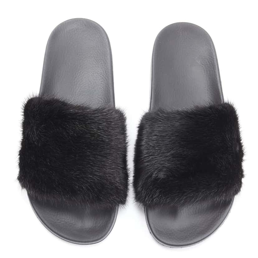 Givenchy Mink Fur Slides Black Fur Never worn - Front View