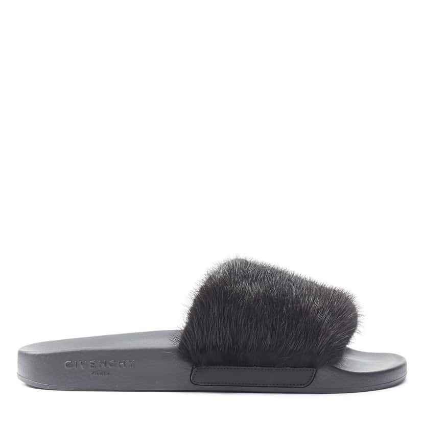 Givenchy Mink Fur Slides Black Fur Never worn - Back View