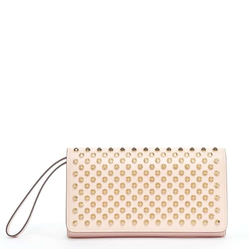 Christian Louboutin Spike Wallet Clutch Pink Leather Very good condition - Front View